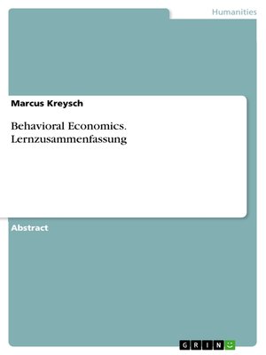 cover image of Behavioral Economics. Lernzusammenfassung